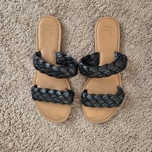 a new day Black Braided Double-Strap Slide Sandals